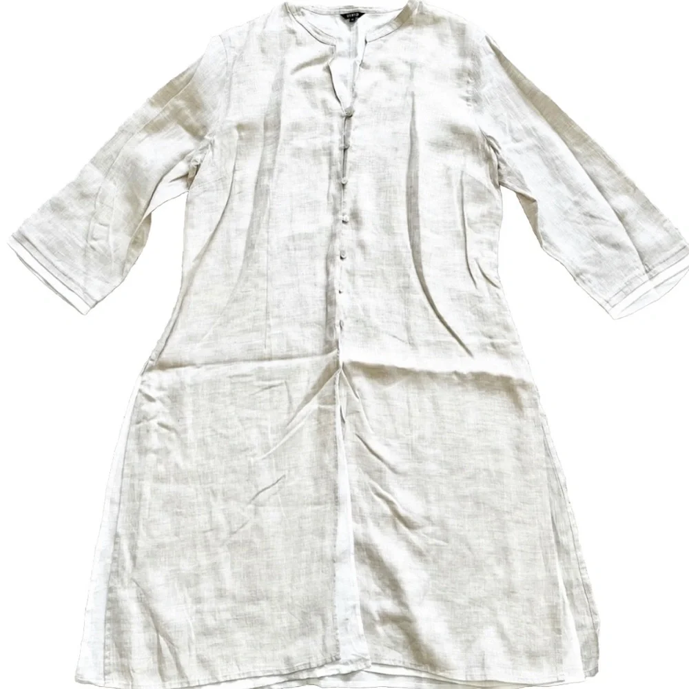 VIVID 100% LINEN BUTTON DOWN TUNIC/TUNIC DRESS SIZE MEDIUM LAGENLOOK MINIMALIST